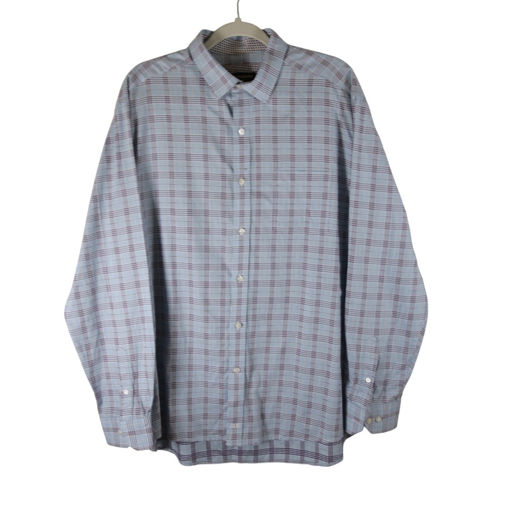 Johnston & Murphy‎ Mens Plaid Button Down Shirt Blue Purple Long Sleeve XL